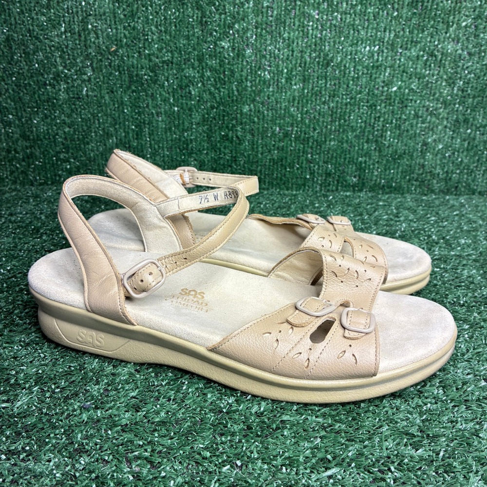 SAS Duo Tripad Comfort Leather Strappy Walking Sandals Beige Tan Womens 9.5 Wide